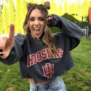 Indiana University Hoosier Distressed Crop Sweater